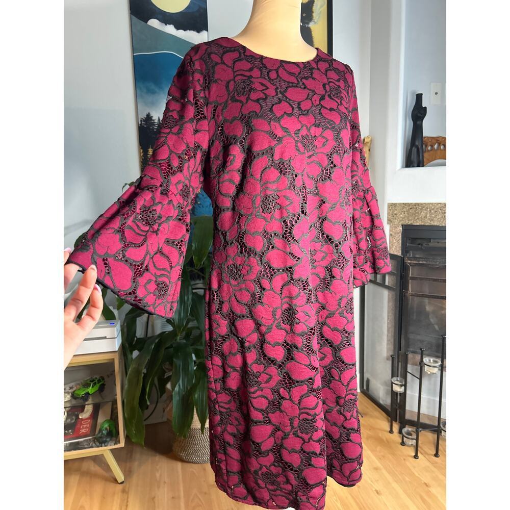 Alfani Berry Floral Crochet Lace Sheath Dress flutter  Sleeves size 10 cocktail
